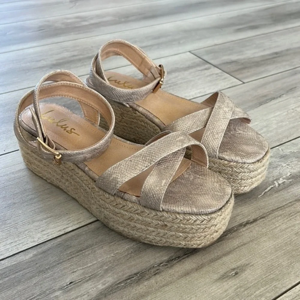Lulus Cobi Beige Snake Espadrille Platform Sandals size 8.5 new